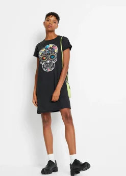 bonprix bonprix Vestido camisero de algodón orgánico puro Negro estampado Online