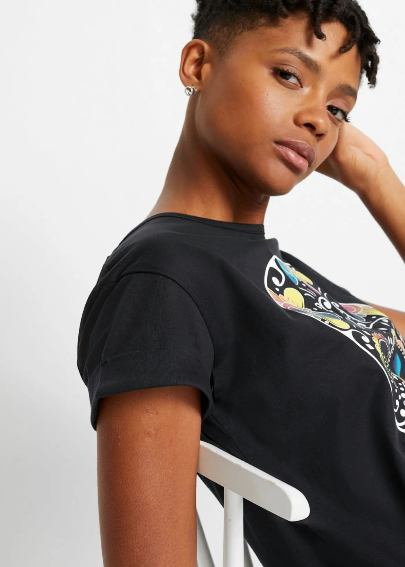 bonprix bonprix Vestido camisero de algodón orgánico puro Negro estampado Online