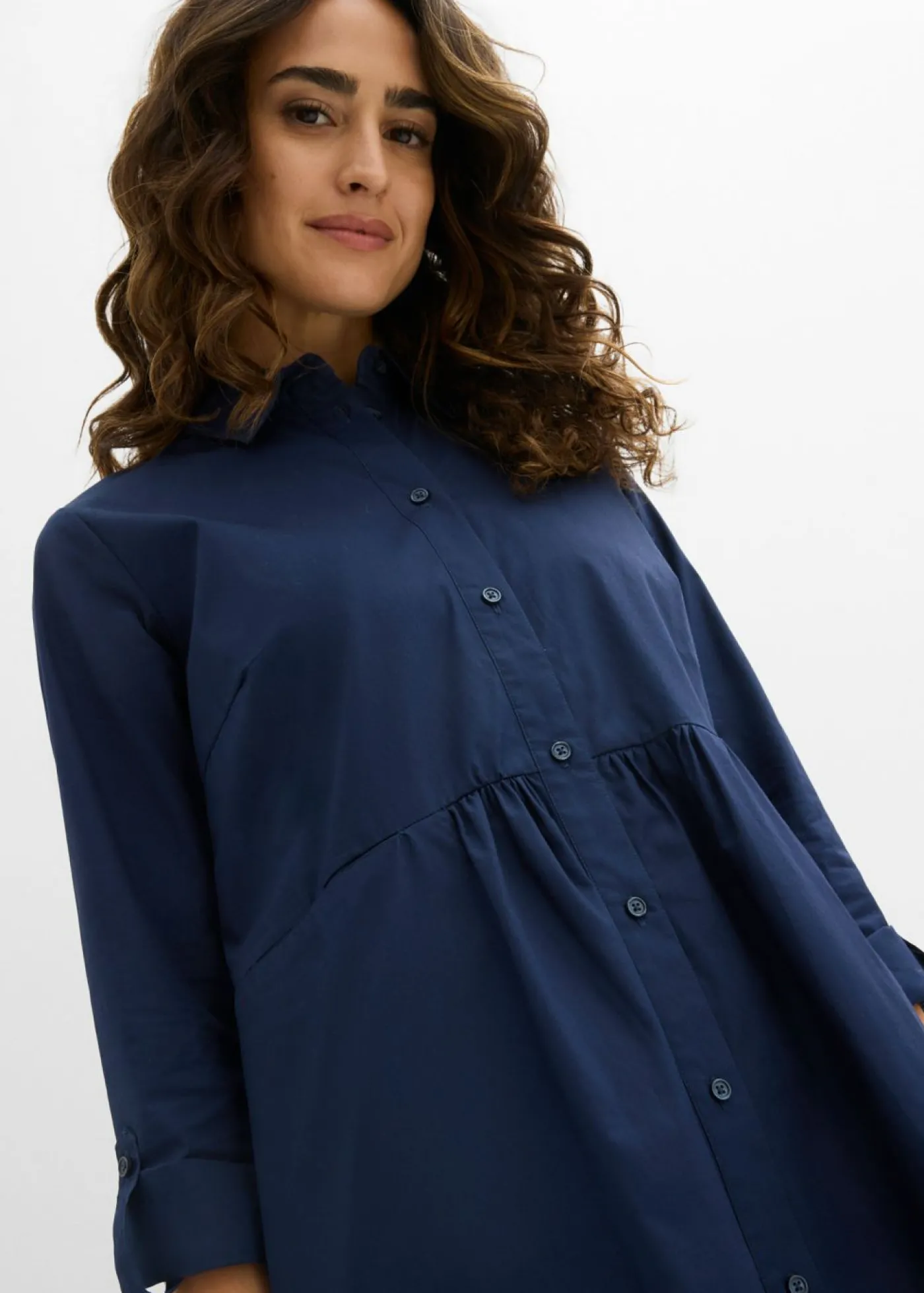 bonprix bonprix Vestido camisero de algodón puro Azul marino