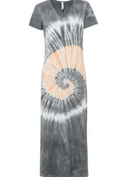 bonprix bonprix Vestido camisero de algodón puro Gris humo-naranja-blanco estampado Outlet