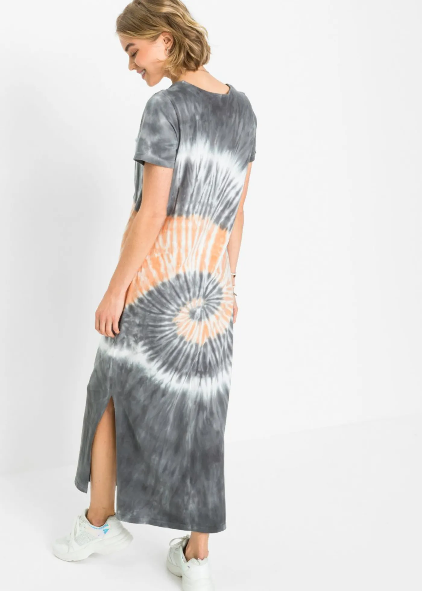 bonprix bonprix Vestido camisero de algodón puro Gris humo-naranja-blanco estampado Outlet