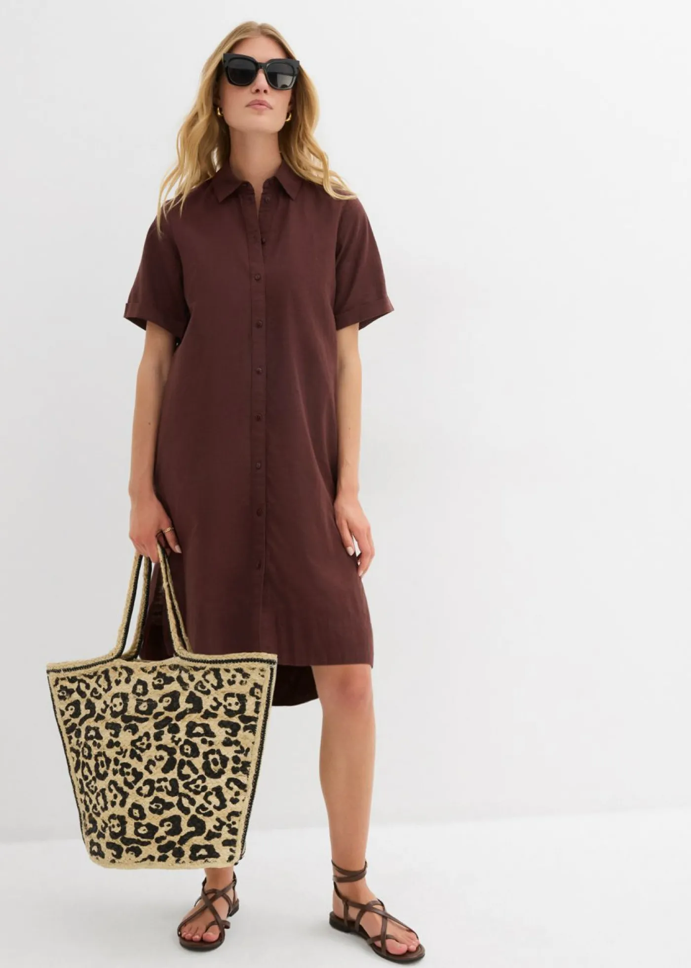 bonprix bonprix Vestido camisero de algodón puro Marrón tierra Outlet
