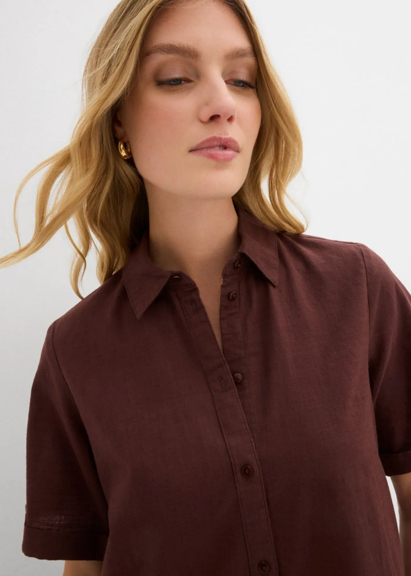 bonprix bonprix Vestido camisero de algodón puro Marrón tierra Outlet