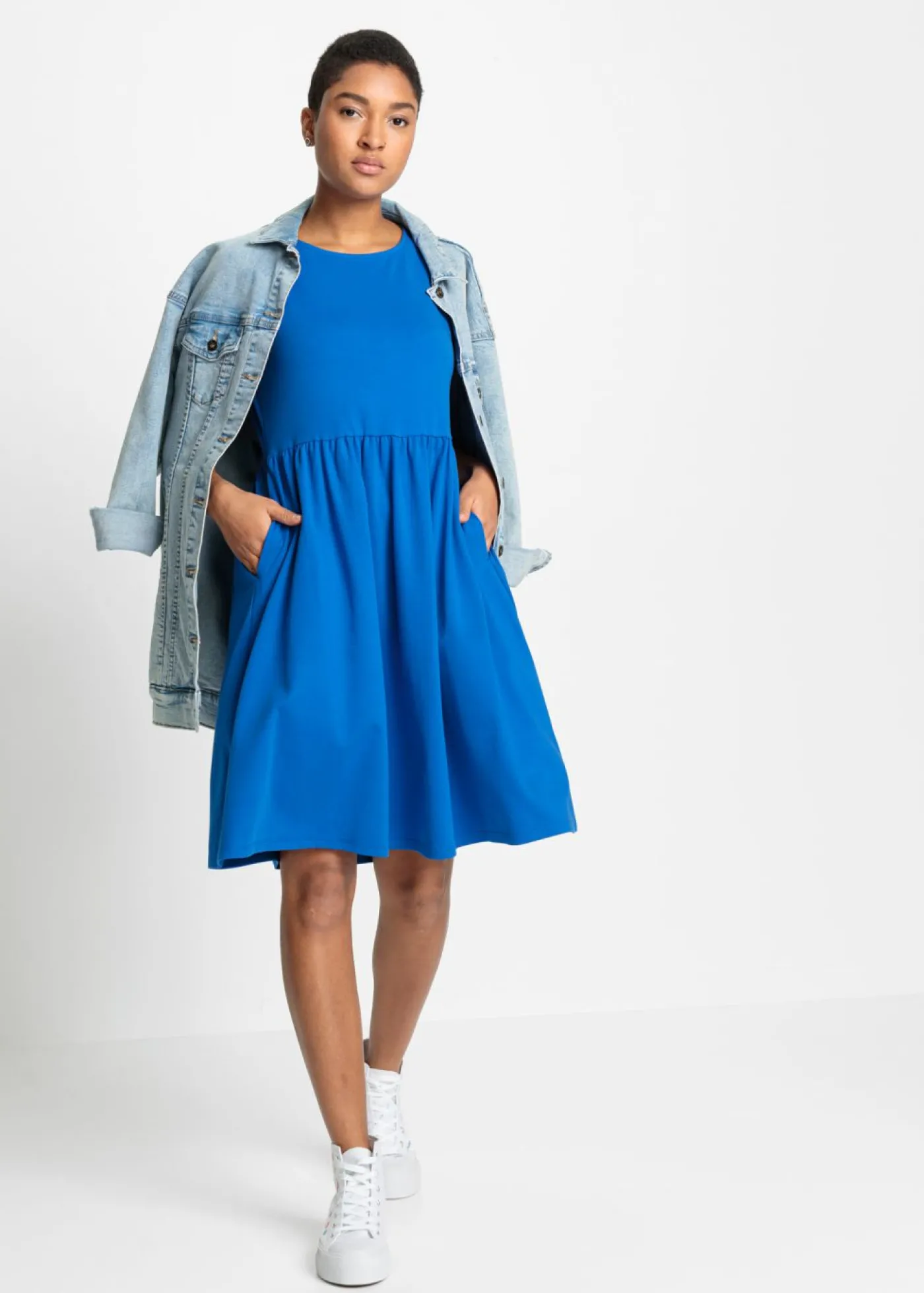 bonprix bonprix Vestido camisero de algodón puro con bolsillos Azur Clearance