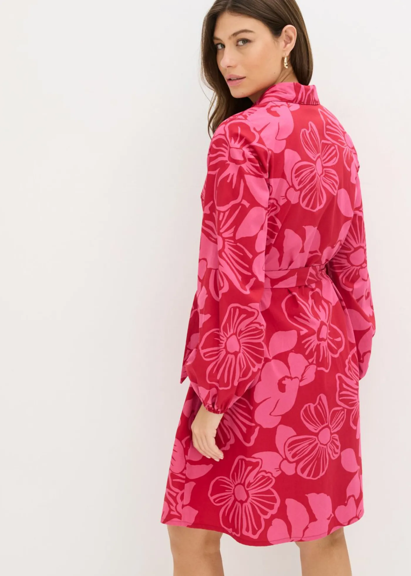 bonprix bonprix Vestido camisero de algodón puro rosa caliente Sale