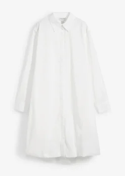 bonprix bonprix Vestido camisero de algodón puro con dobladillo abullonado Blanco Clearance