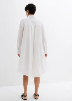 bonprix bonprix Vestido camisero de algodón puro con dobladillo abullonado Blanco Clearance