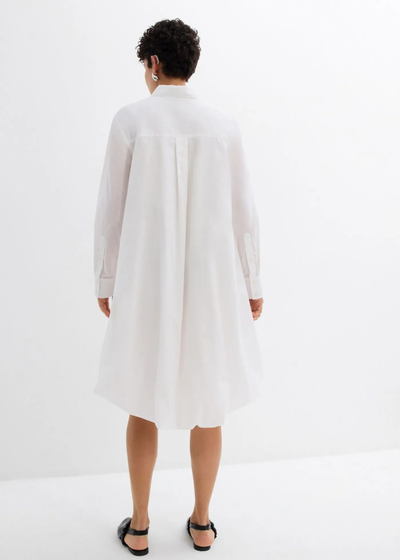 bonprix bonprix Vestido camisero de algodón puro con dobladillo abullonado Blanco Clearance