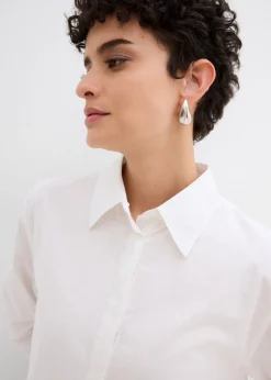 bonprix bonprix Vestido camisero de algodón puro con dobladillo abullonado Blanco Clearance