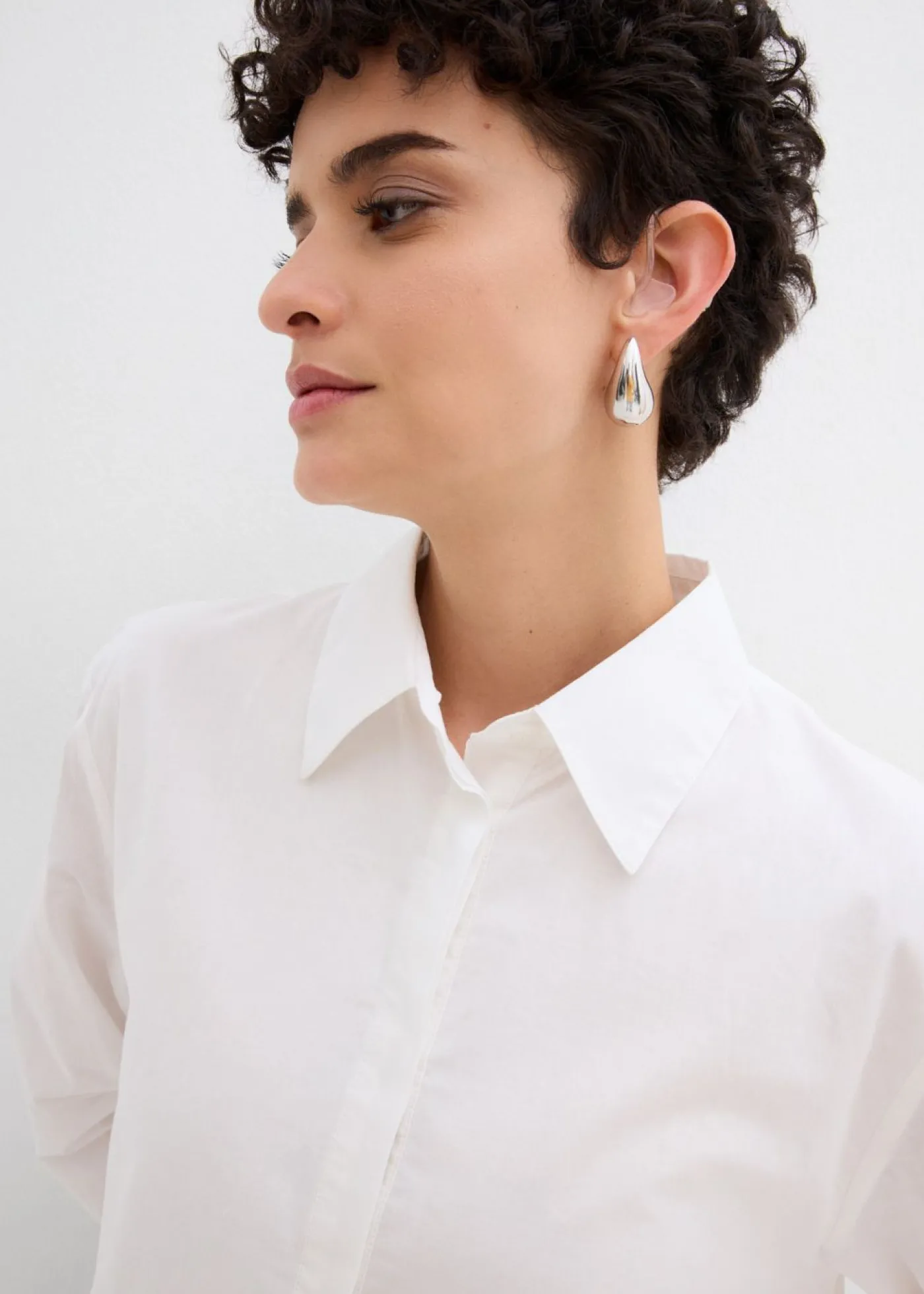 bonprix bonprix Vestido camisero de algodón puro con dobladillo abullonado Blanco Clearance
