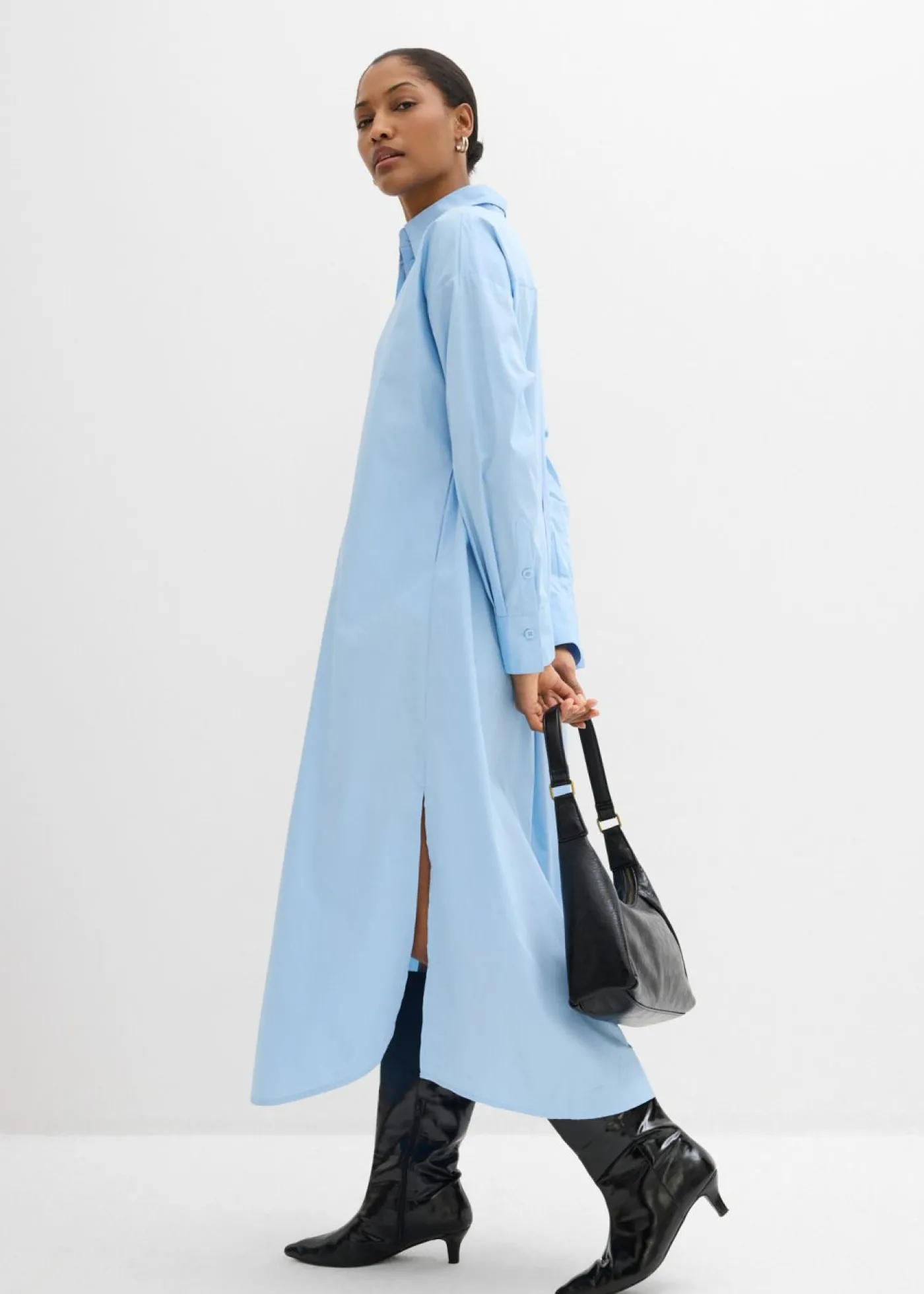 bonprix bonprix Vestido camisero de algodón puro Azul claro