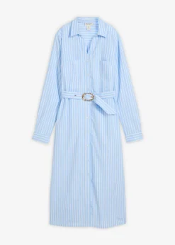 bonprix bonprix Vestido camisero de algodón puro azul claro/blanco con rayas Discount