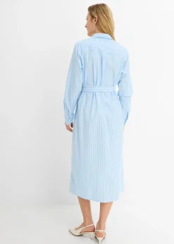 bonprix bonprix Vestido camisero de algodón puro azul claro/blanco con rayas Discount