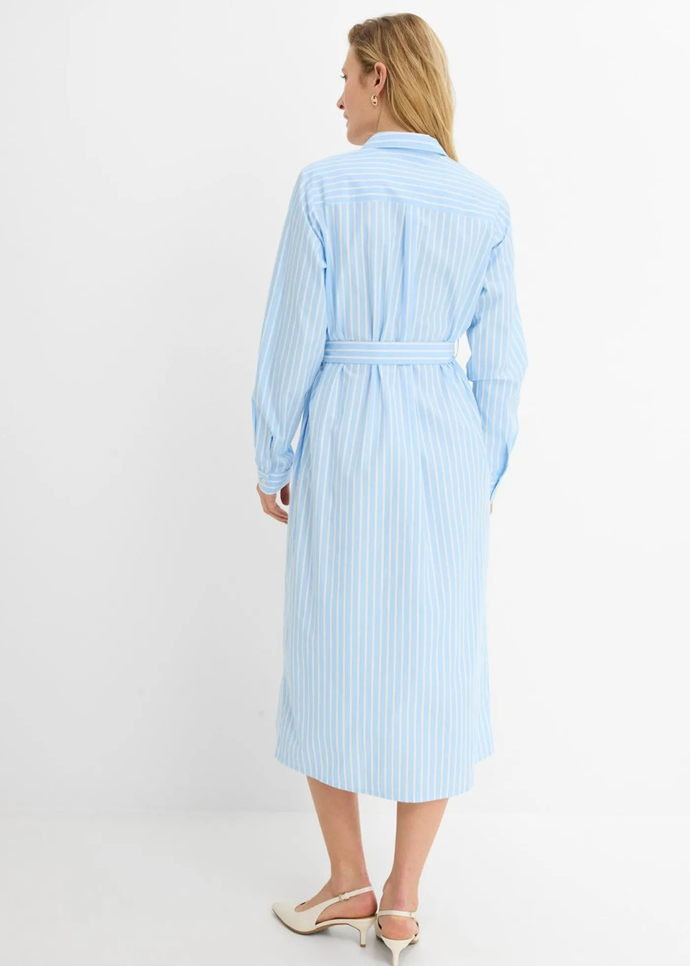bonprix bonprix Vestido camisero de algodón puro azul claro/blanco con rayas Discount