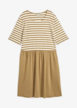bonprix bonprix Vestido camisero de algodón puro oliva pálido-blanco lana con rayas Outlet