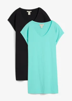 bonprix bonprix Vestido camisero de algodón orgánico puro (2 unidades) Negro + verde agua Outlet
