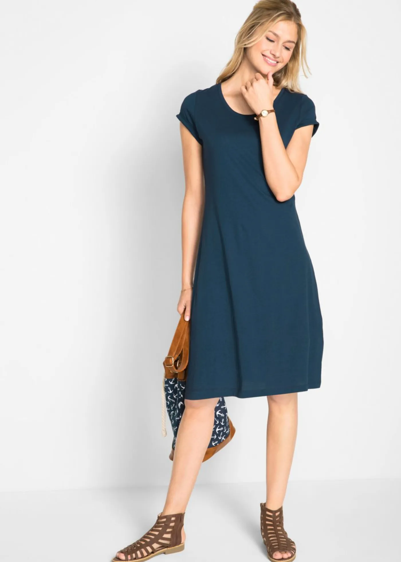 bonprix bonprix Vestido camisero de algodón orgánico puro Azul marino Outlet