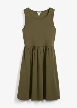 bonprix bonprix Vestido camisero de algodón puro con bolsillos Verde oliva oscuro Discount