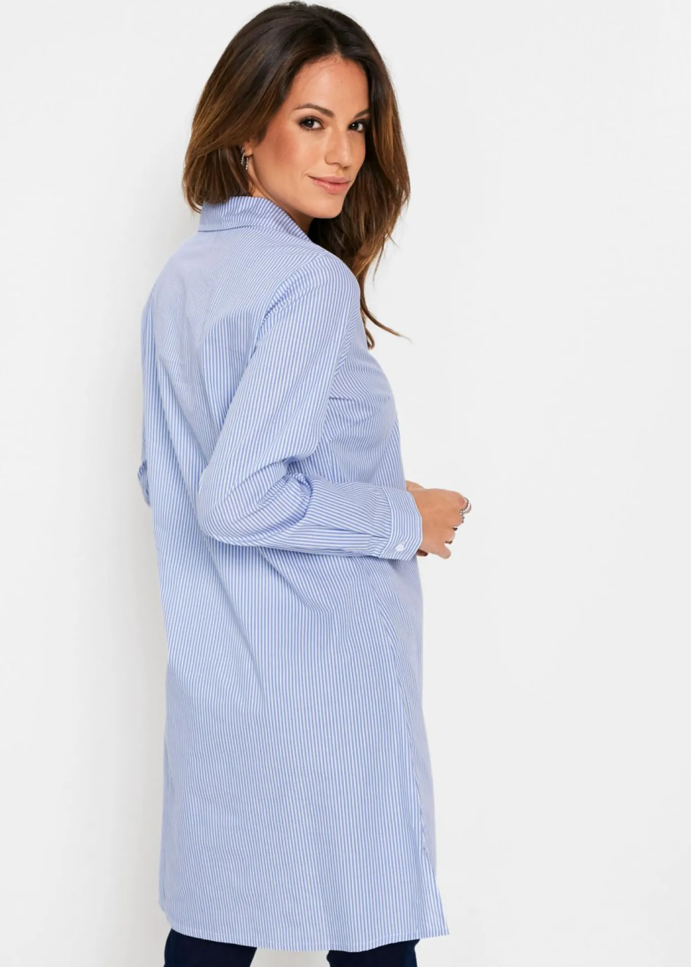 bonprix bonprix Vestido camisero de algodón puro blanco - azul perla a rayas Hot
