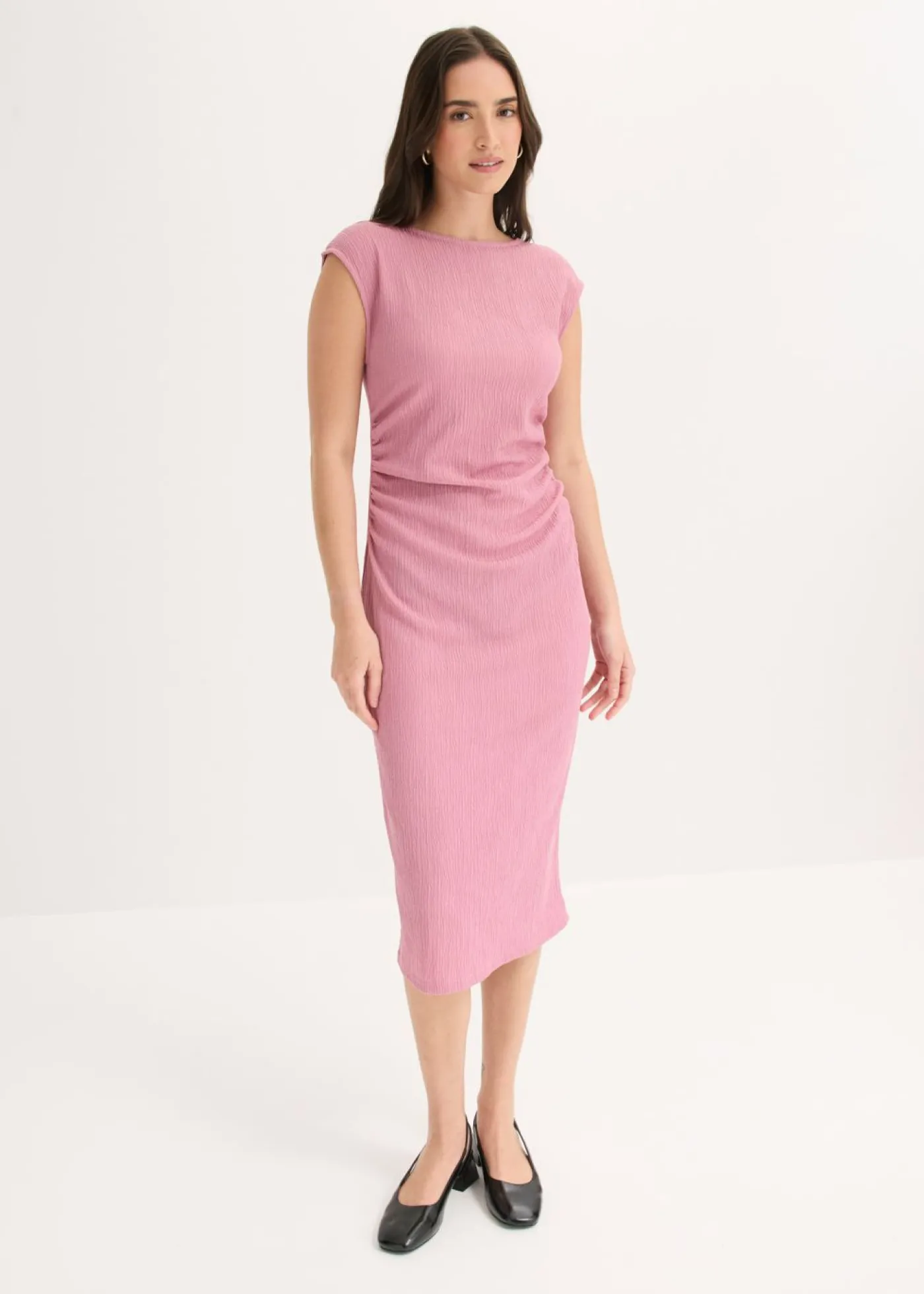 bonprix bonprix Vestido camisero de crepé estructurado Malva Online
