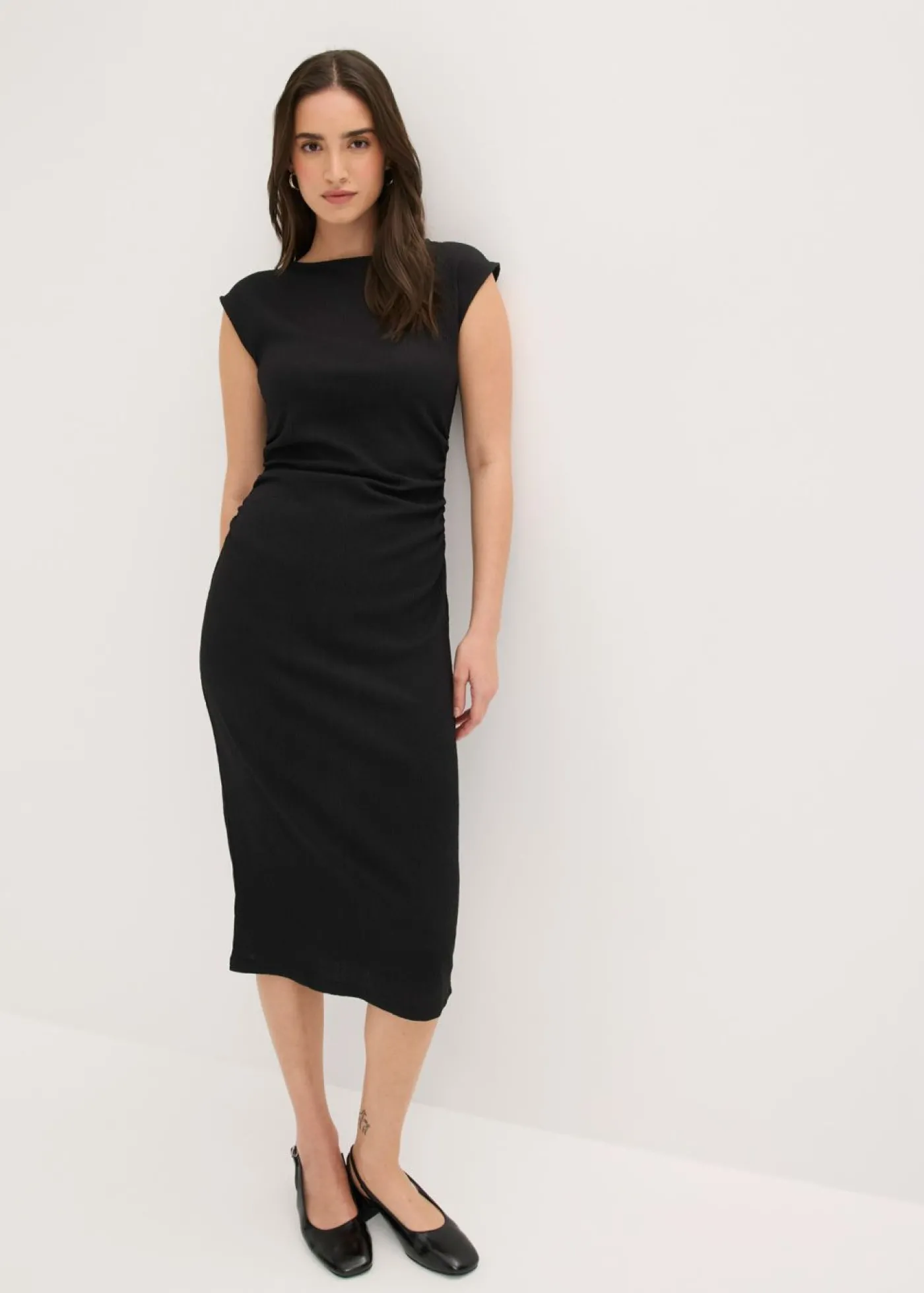 bonprix bonprix Vestido camisero de crepé estructurado Negro New