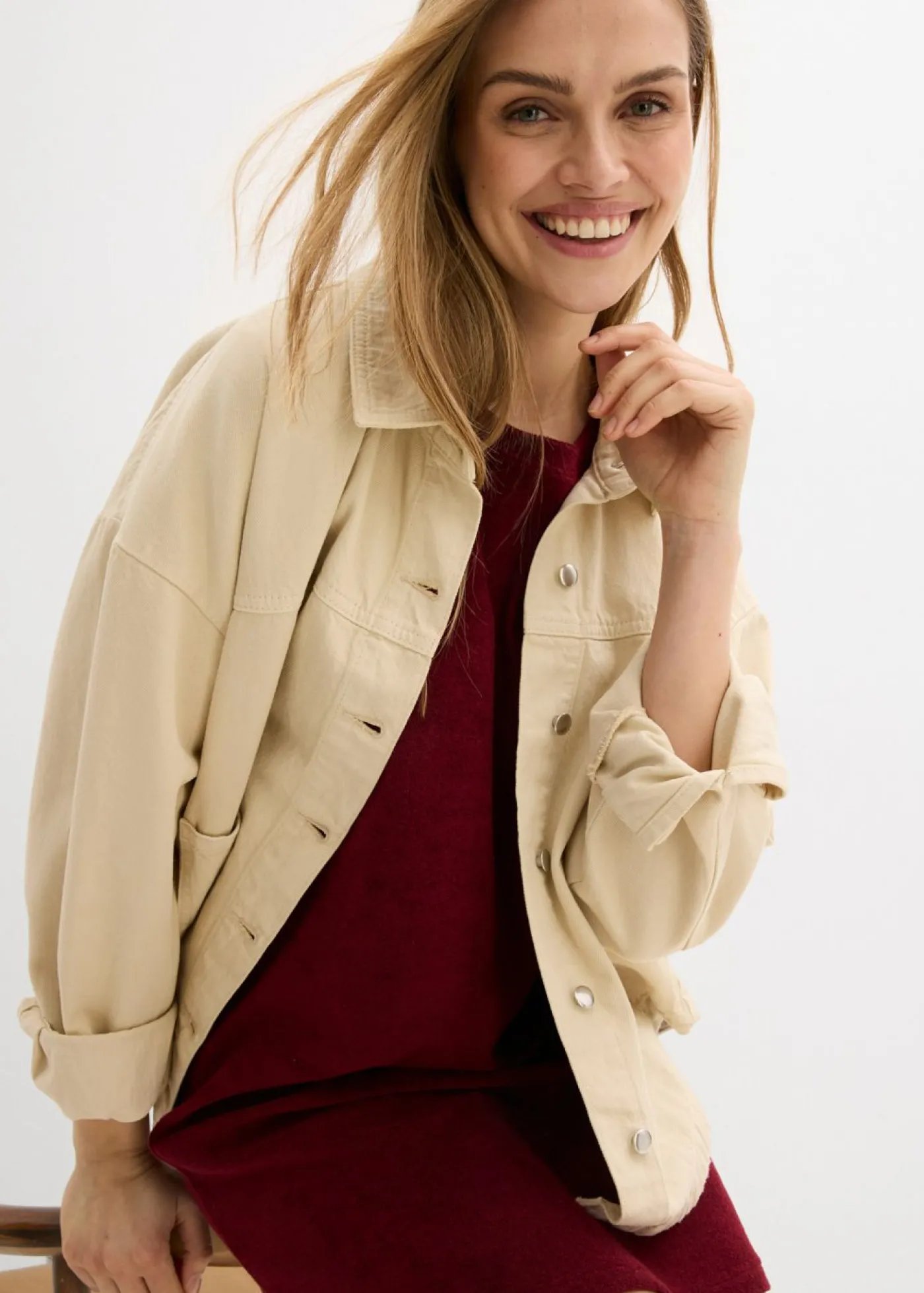 bonprix bonprix Vestido camisero de felpa Rojo rubí