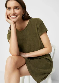 bonprix bonprix Vestido camisero de felpa Verde oliva oscuro Outlet