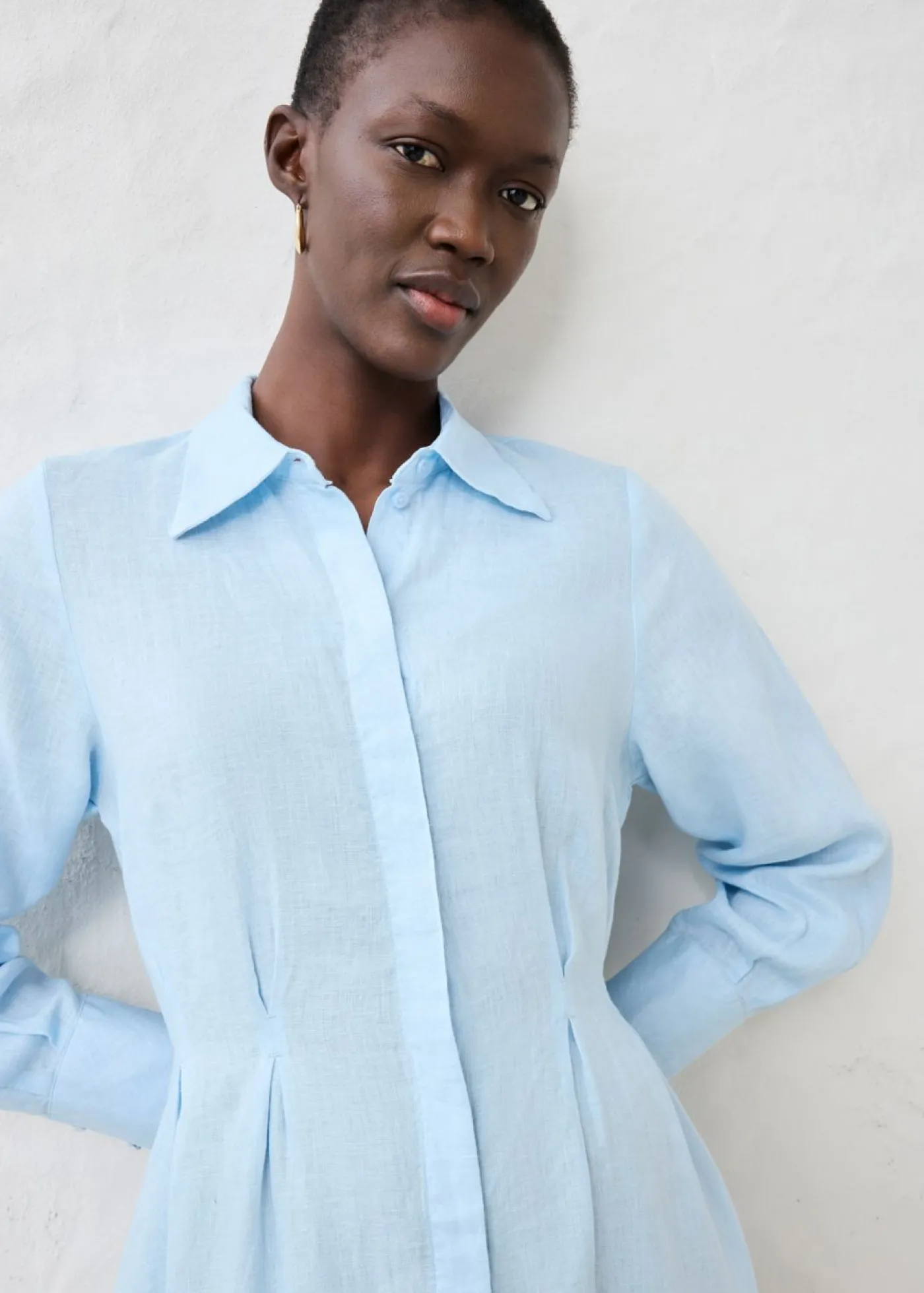 bonprix bonprix Vestido camisero de lino puro Azul hielo Clearance