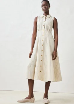 bonprix bonprix Vestido camisero de lino puro arena claro con rayas Online