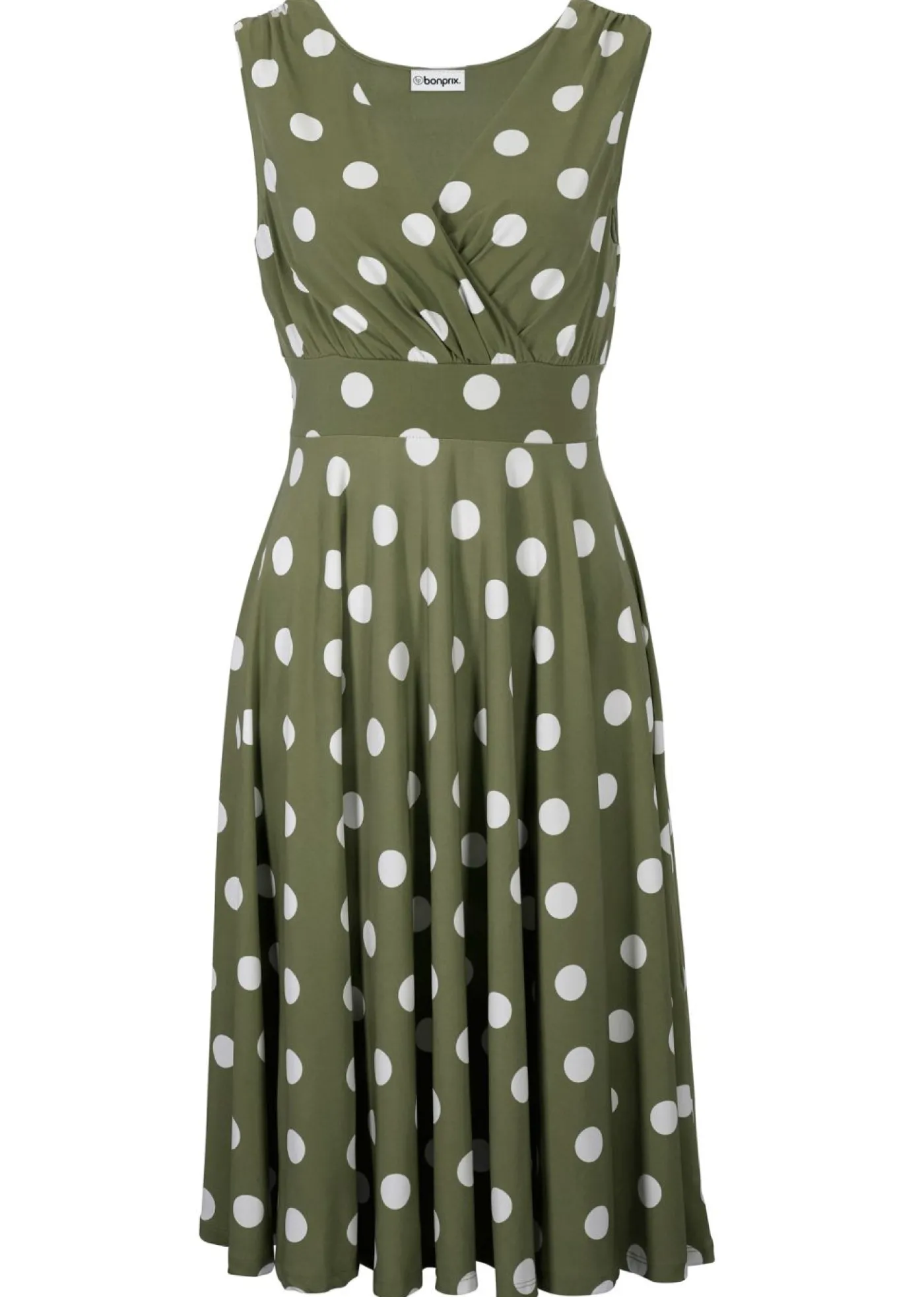 bonprix bonprix Vestido camisero de lunares caqui oscuro/blanco topos Clearance