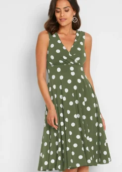 bonprix bonprix Vestido camisero de lunares caqui oscuro/blanco topos Clearance