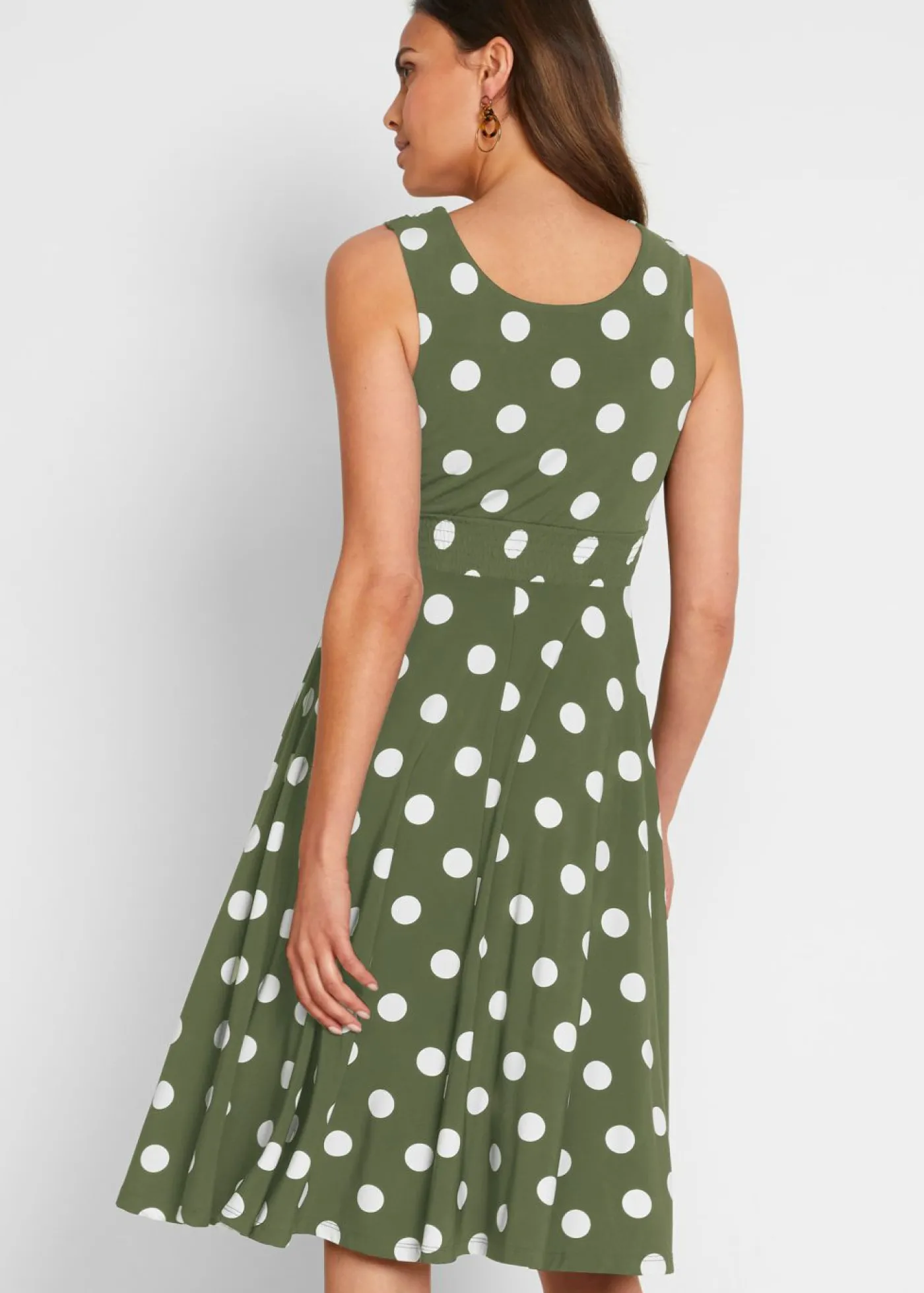 bonprix bonprix Vestido camisero de lunares caqui oscuro/blanco topos Clearance