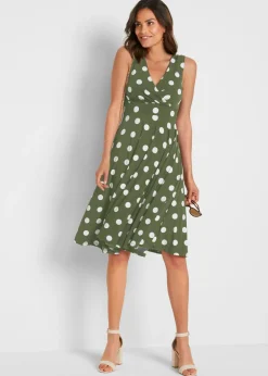 bonprix bonprix Vestido camisero de lunares caqui oscuro/blanco topos Clearance