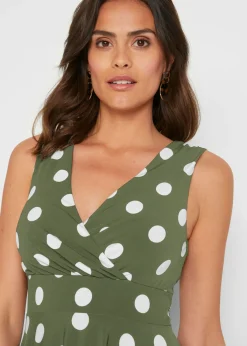 bonprix bonprix Vestido camisero de lunares caqui oscuro/blanco topos Clearance