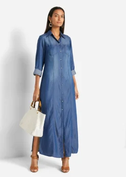 bonprix bonprix Vestido camisero de lyocell TENCEL鈩 Azul piedra Clearance