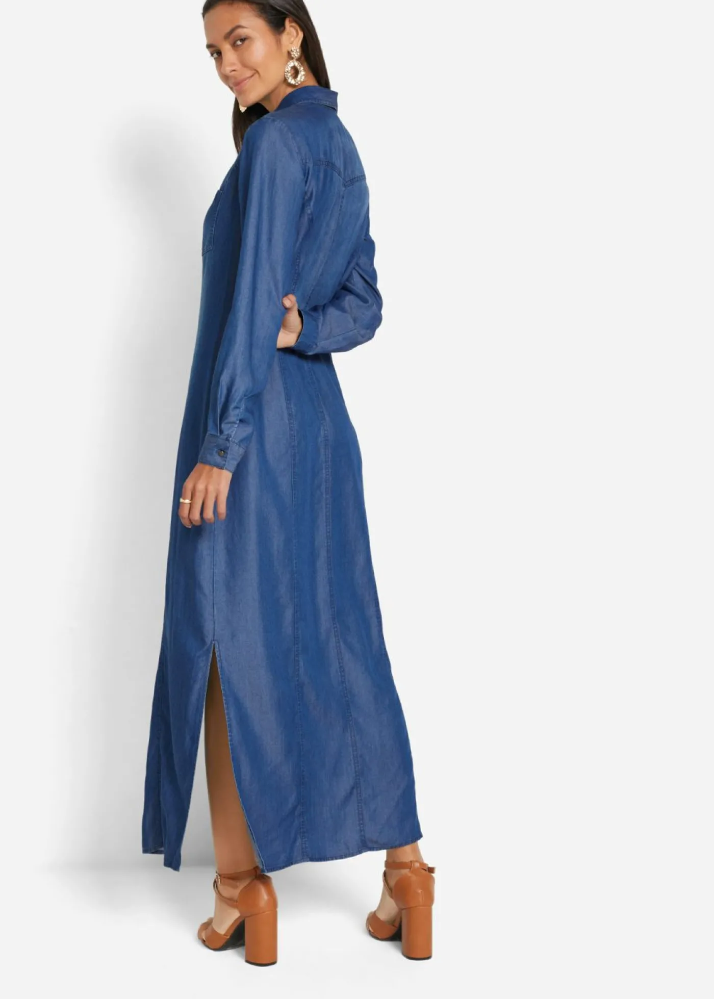 bonprix bonprix Vestido camisero de lyocell TENCEL鈩 Azul piedra Clearance