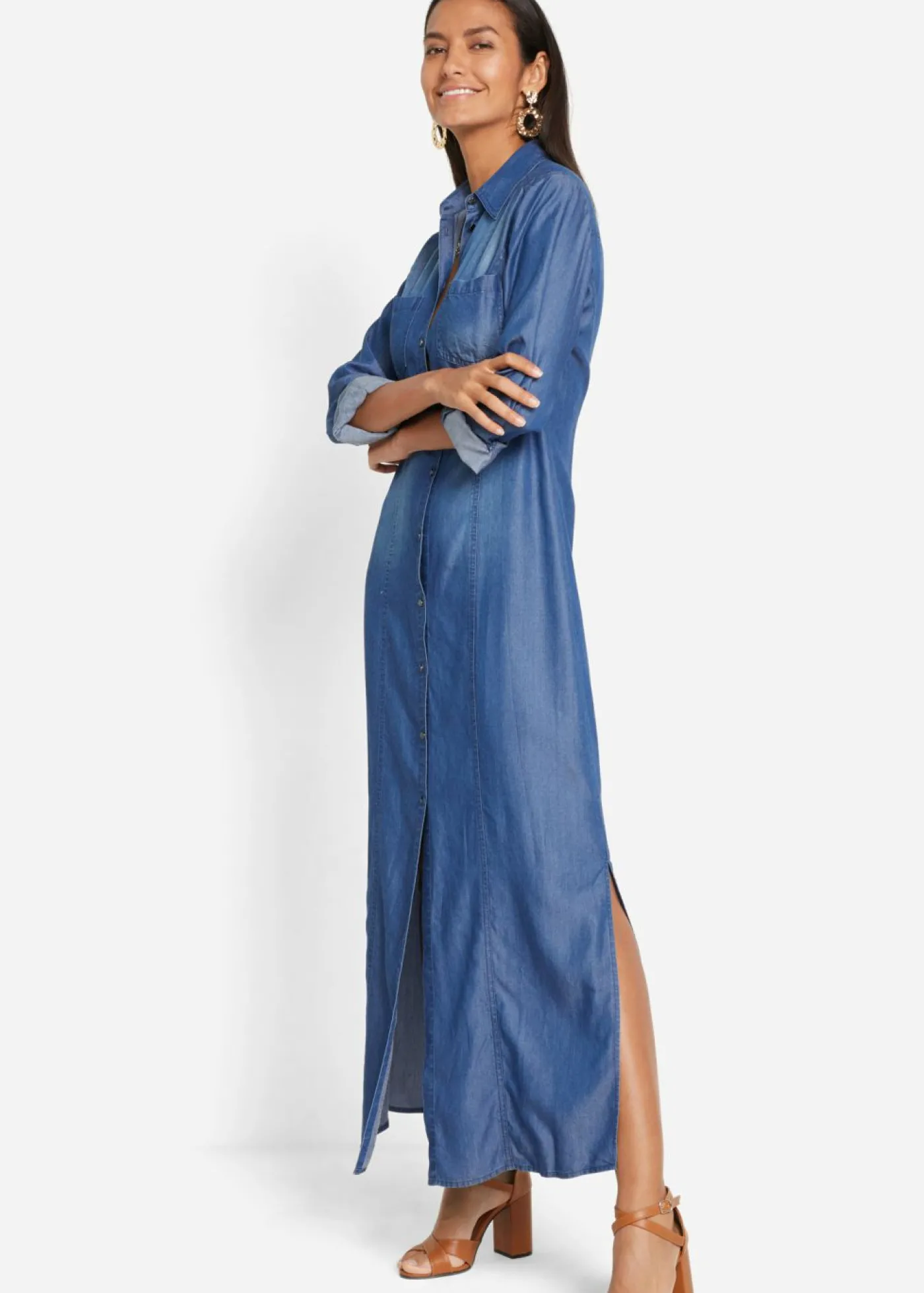 bonprix bonprix Vestido camisero de lyocell TENCEL鈩 Azul piedra Clearance
