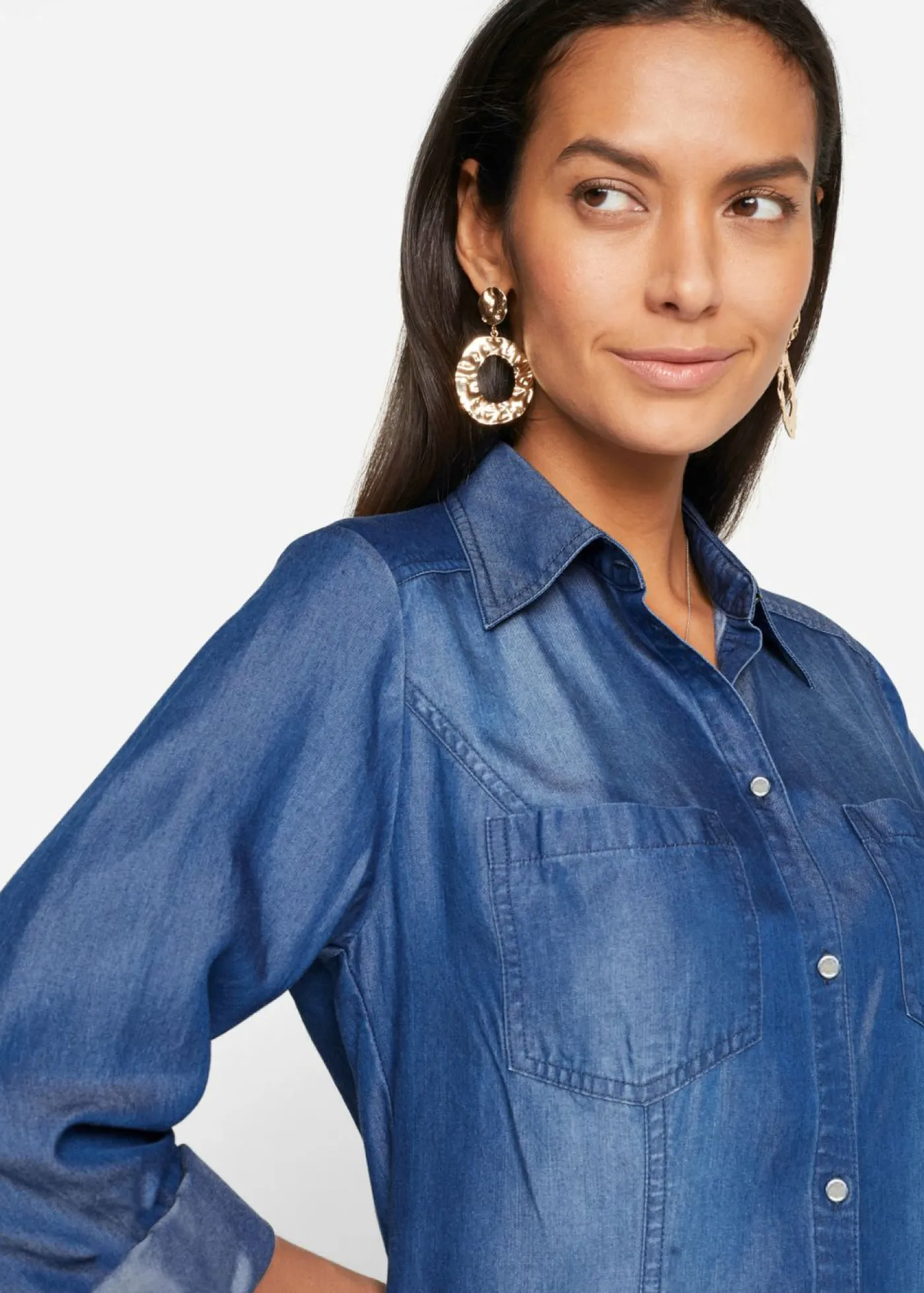 bonprix bonprix Vestido camisero de lyocell TENCEL鈩 Azul piedra Clearance