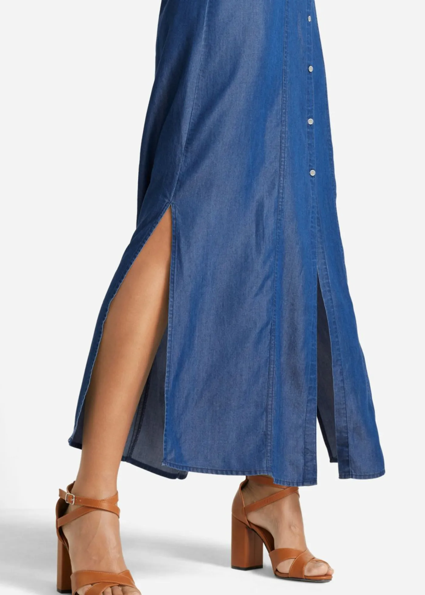 bonprix bonprix Vestido camisero de lyocell TENCEL鈩 Azul piedra Clearance