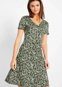bonprix bonprix Vestido camisero de mezcla de viscosa fluida piel de leopardo oliva Best