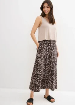 bonprix bonprix Vestido camisero de mezcla fluida de viscosa y elastano estampado leo piedra Discount