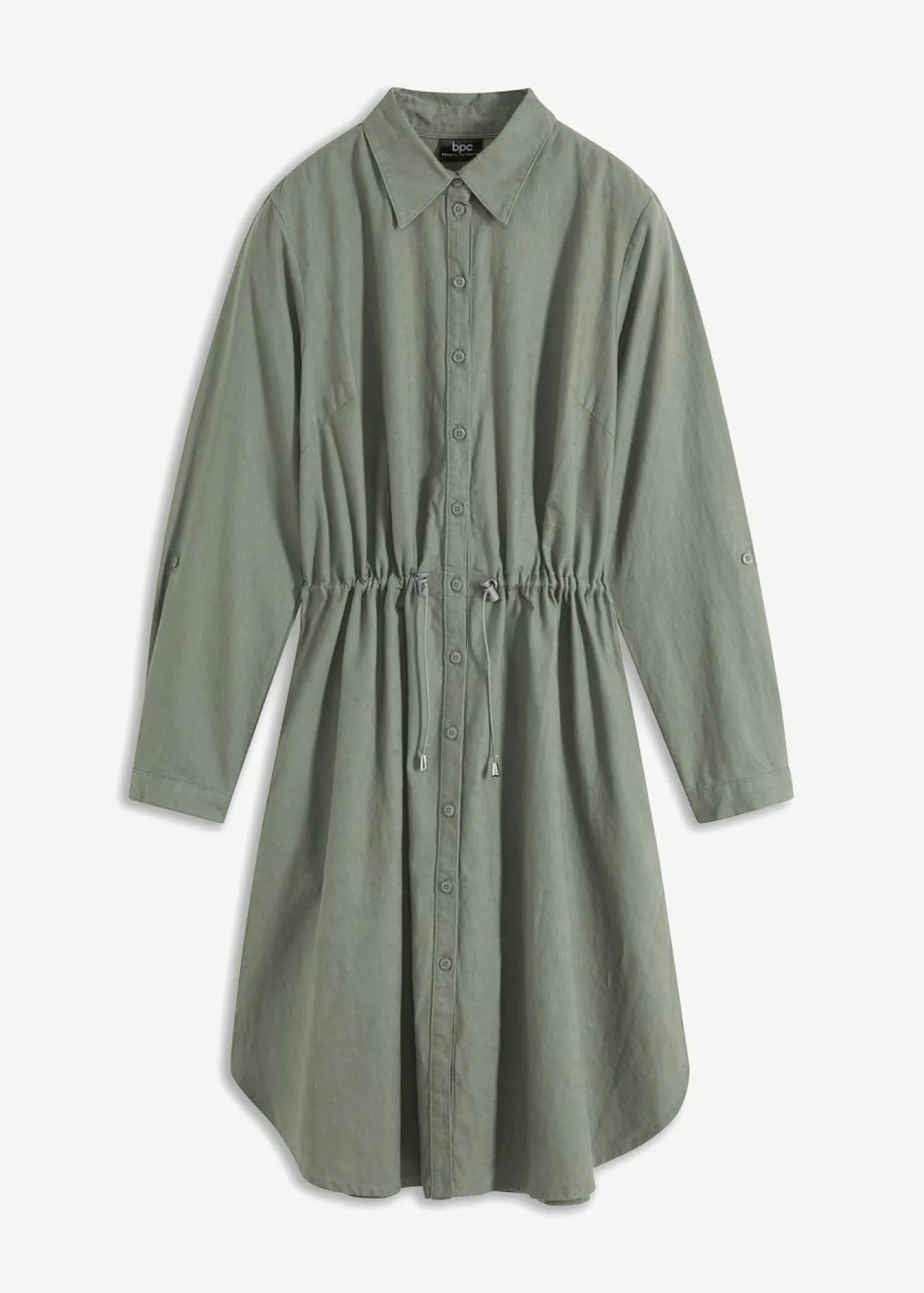bonprix bonprix Vestido camisero de mezcla de lino y algodón Verde oliva Discount