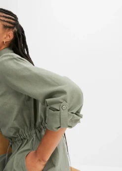 bonprix bonprix Vestido camisero de mezcla de lino y algodón Verde oliva Discount