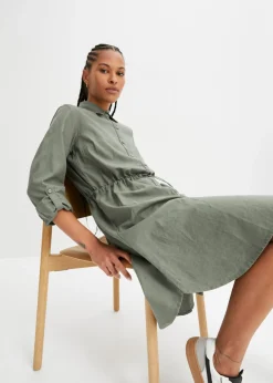 bonprix bonprix Vestido camisero de mezcla de lino y algodón Verde oliva Discount