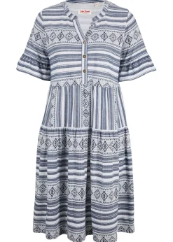 bonprix bonprix Vestido camisero de mezcla de viscosa fluida blanco-azul marino Clearance