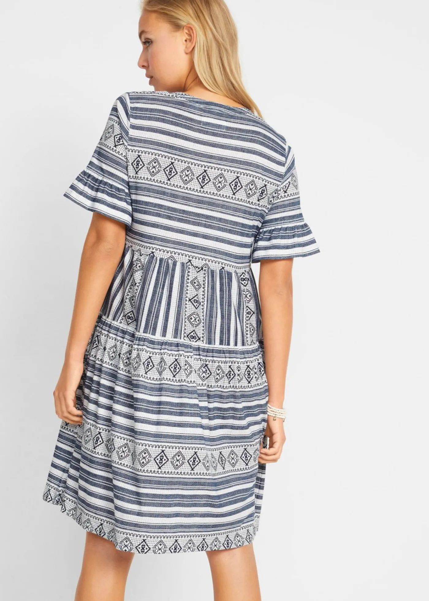 bonprix bonprix Vestido camisero de mezcla de viscosa fluida blanco-azul marino Clearance