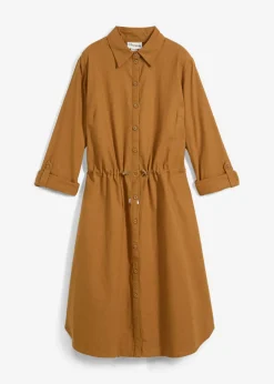 bonprix bonprix Vestido camisero de mezcla de lino y algodón Marrón coñac Best