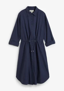 bonprix bonprix Vestido camisero de mezcla de lino y algodón Azul marino Online