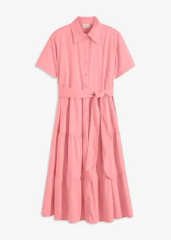 bonprix bonprix Vestido camisero de mezcla de algodón elástico rosa pálido Sale