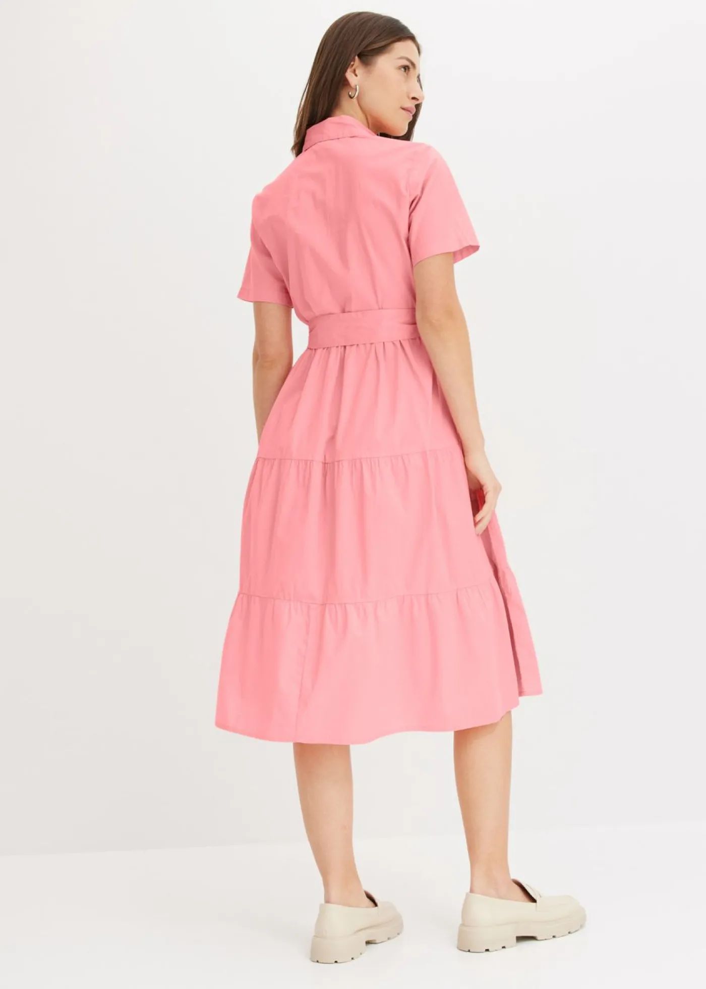 bonprix bonprix Vestido camisero de mezcla de algodón elástico rosa pálido Sale